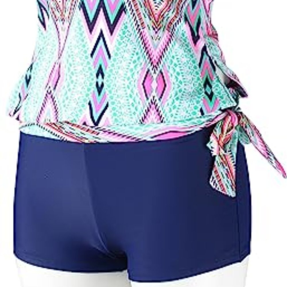Miturn Womens Bandeau Printed Tie Side Blouson Tankini Tops Two Pieces Swimsuit - Picture 2 of 8